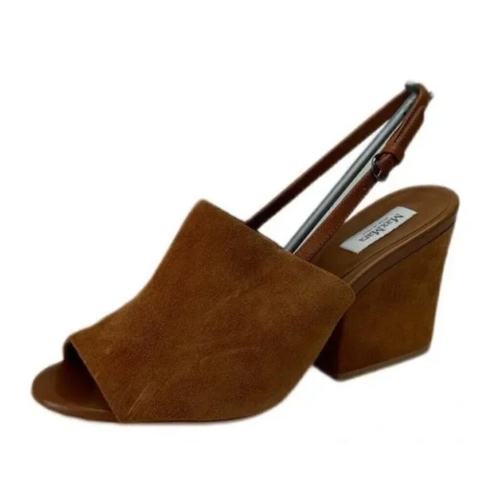 MaxMara Olio Suede Open Toe Chunky Black Heel Slingback Shoes • Size 38 ⬇️